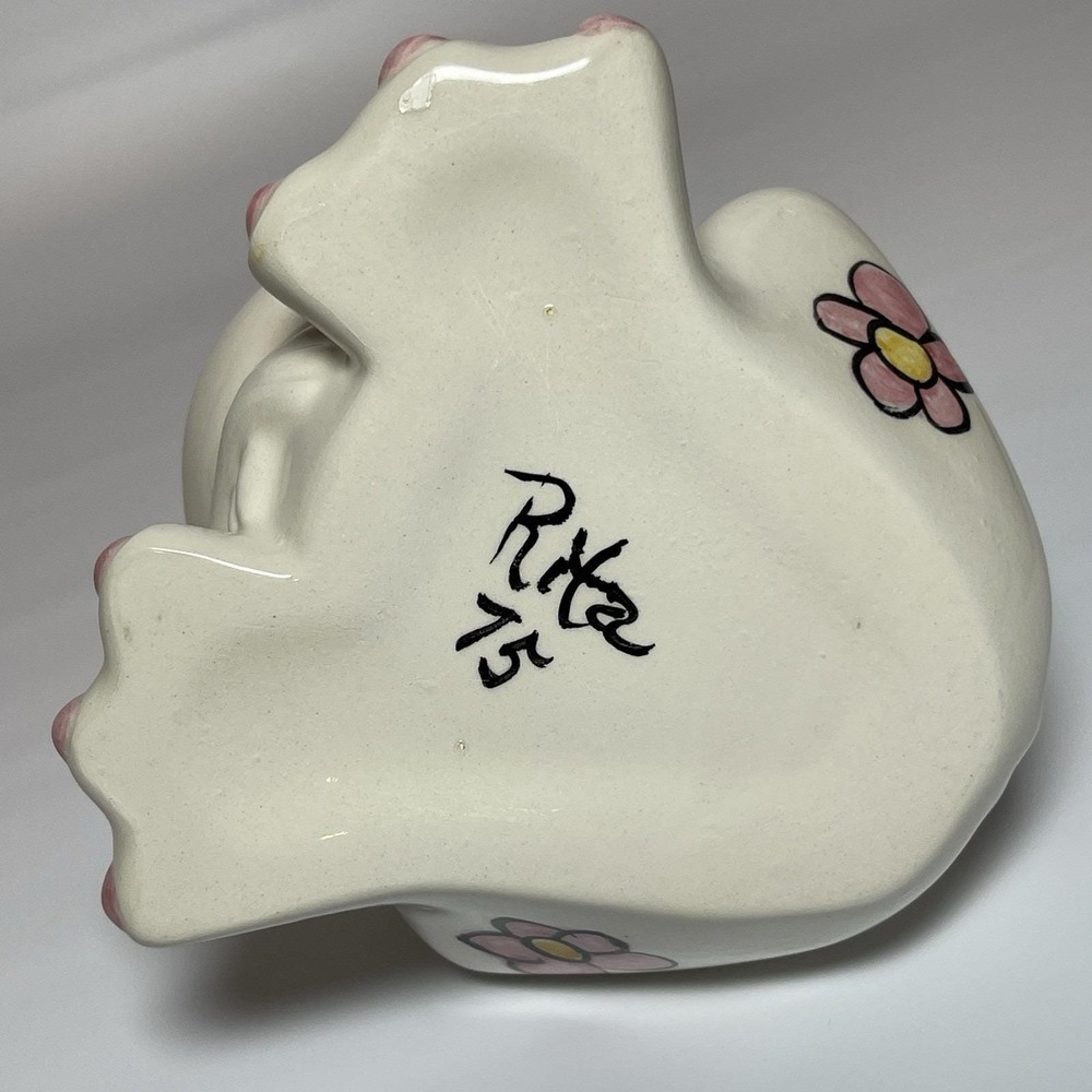 Vintage Studio Pottery Frog 1975 Pretty Eyes Pink Flowers Ceramic Sponge Holder - Picture 12 of 16